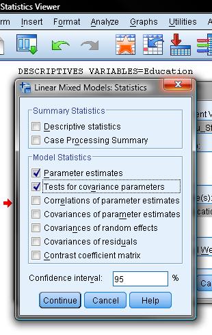 Klicka på Estimation Ändra från Restricted Maximum Likelihood (REML) till Maximum Likelihood (ML) (vi gör