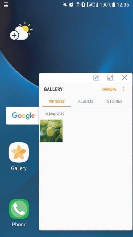 Popup-vy 1 Tryck lätt på knappen Senaste för att öppna listan över senast använda appar. 2 Dra uppåt eller nedåt, håll ett appfönster nedtryckt och dra det sedan till Släpp här för popup-vyn.