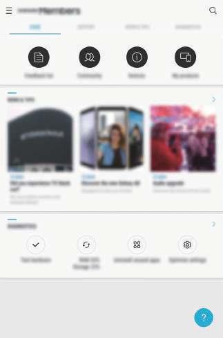 Samsung Members Samsung Members erbjuder kunder supporttjänster som diagnos av enhetsproblem, och användare kan skicka in frågor och felrapporter.