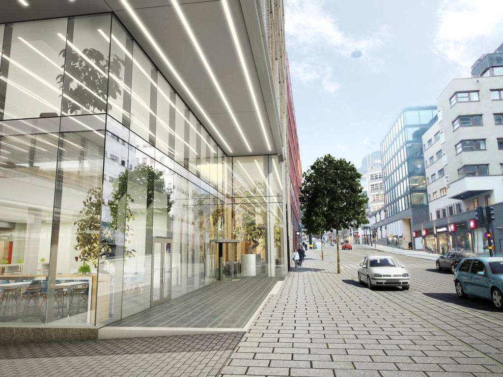 SID 5 (8) Illustration av den nya kontorsentrén vid Mäster Samuelsgatan Byggnadens fasad utformas med omväxlande öppna och slutna partier av glas och granit.