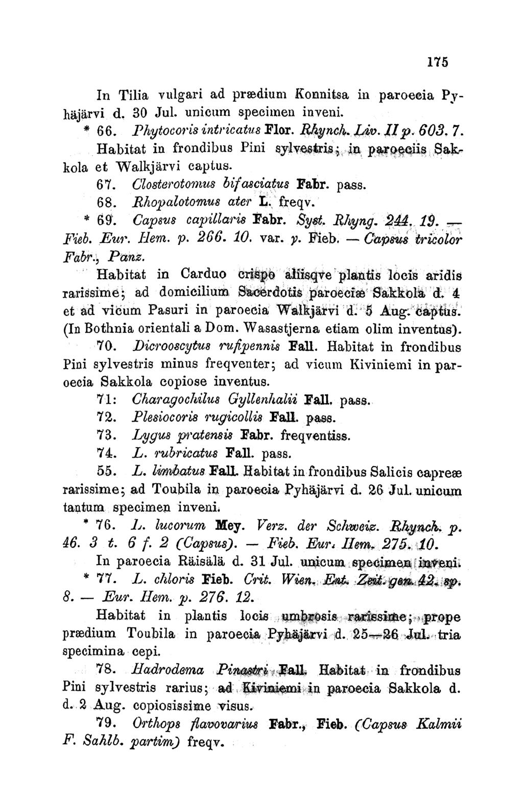175 In Tilia vulgari ad prwdiunm Konnitsa in paroeeia Pyhajarvi d. 30 Jul. unicum specimen in-veni. * 6 6. Phytocoris intr icatus Flur. R4nc4. L'. lp. 603. 7.