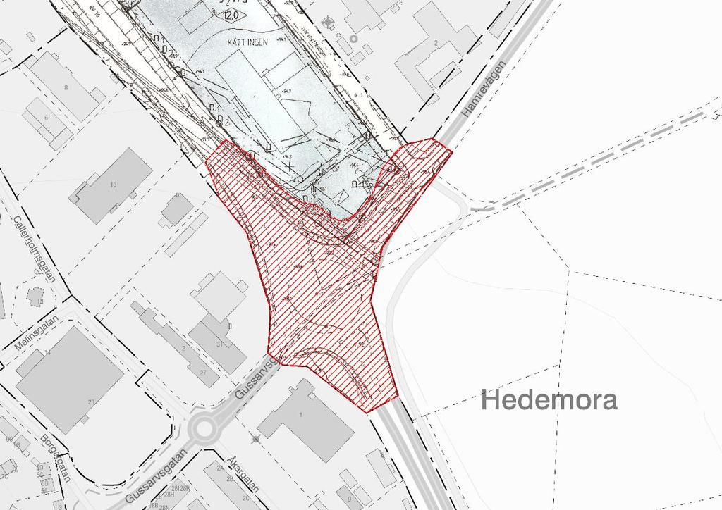 Bild 3: Karta där del av planområdet som avses upphävas är markerat med rött.