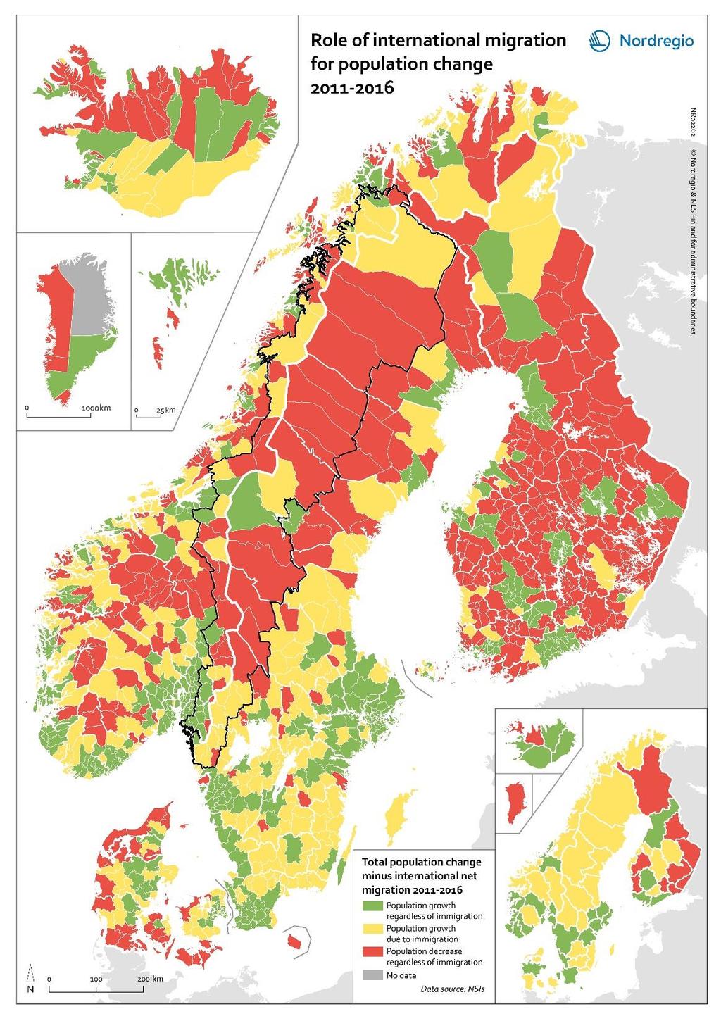 Relationen mellan internationell migration och befolkningsökning år 2016 Under 2016 så växte befolkningen i Norden med 252 205 invånare.