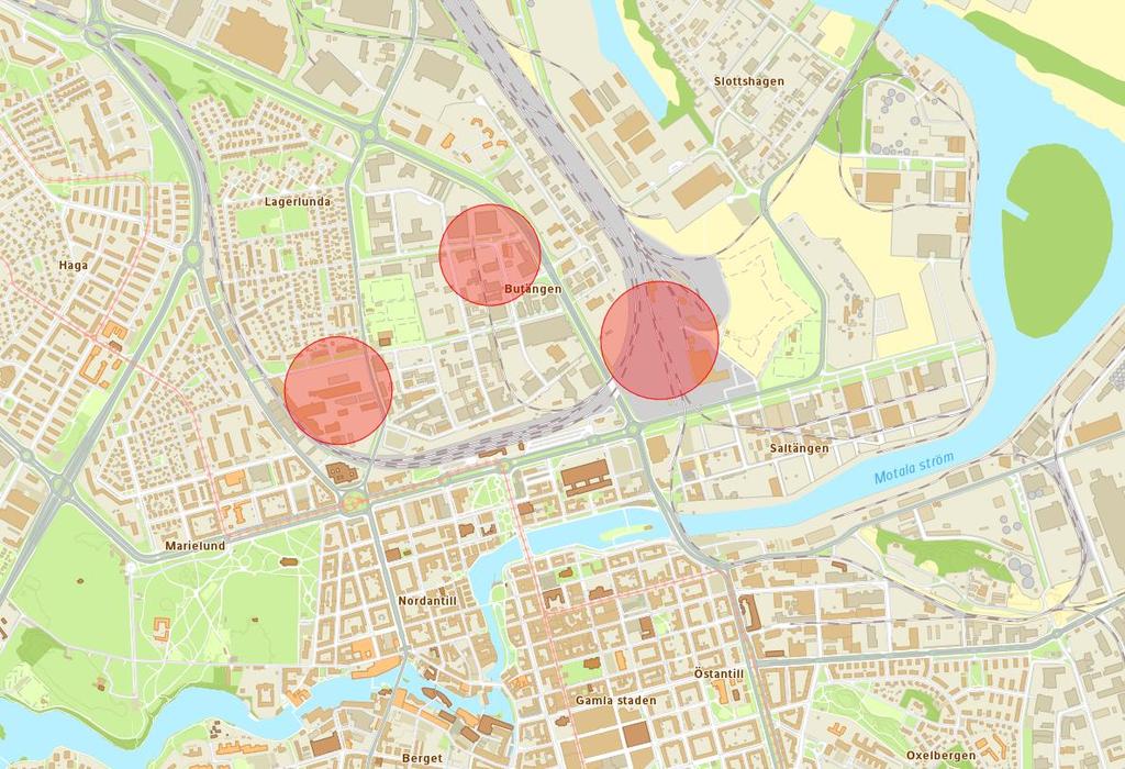 Mobilitetshus placering och utformning Nedanstående markerade områden bedöms vara lämpliga områden för placering av mobilitetshus.