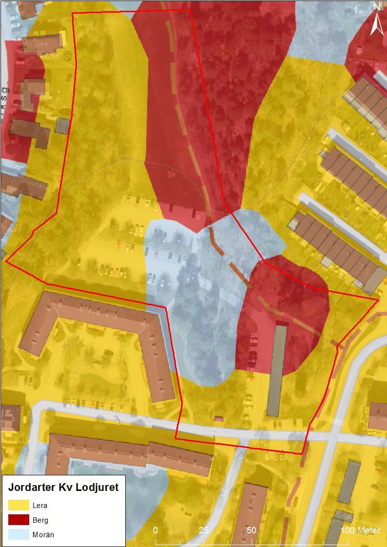 4.2 Geologi och grundvatten Utifrån SGU:s jordartskarta har analys av planområdets jordarter utförts (Figur 5).