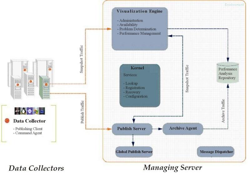 The Managing Serer also uses a database on IBM DB2 or Oracle (the default database ID is octigate). Figure 1 shows the interaction between the Data Collector and components of the Managing Serer.