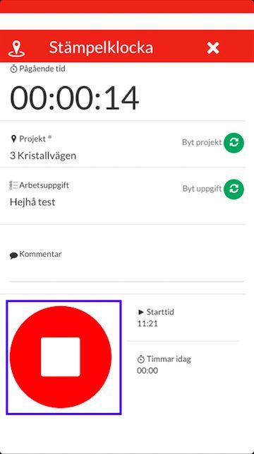 Step 12 FI: Käynnistä sovellus uudelleen valitsemalla movenium kuvake puhelimesta, Puhelin kellottaa nyt työaikaa, kun haluat päättää työajan, paina STOP nappia: ENG: Start your app again by clicking