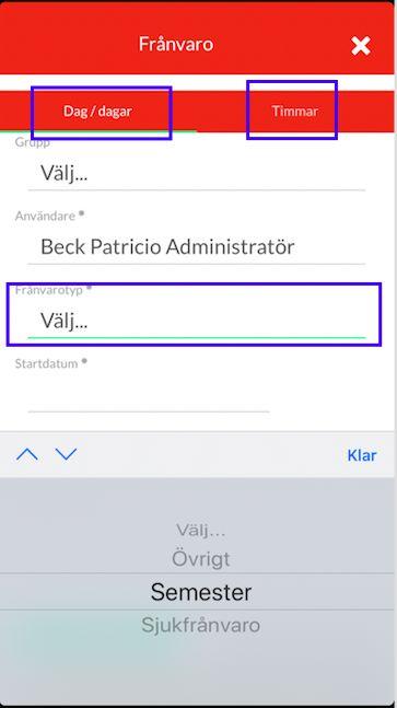 Step 16 - PERSONALLIGGARE ENG: Choose ABSENCES via plus-icon.