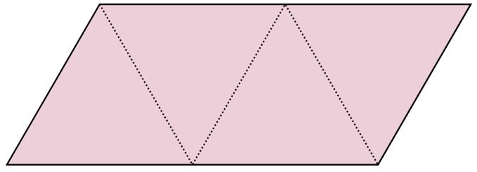 Toppen av rymdraketen: Toppen av din raket kommer att vara den geometriska figuren tetraeder. Du bygger din tetraeder med de fyra rosa liksidiga trianglarna.