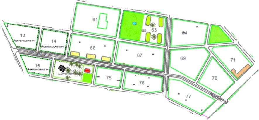 18 Exempel på hur placeringar av byggnader kan göras SOCIALA FRÅGOR Friytor Planområdet ligger i närheten av Varggropens friluftsområde. Där finns längdskidspår på vintern och motionsspår sommartid.