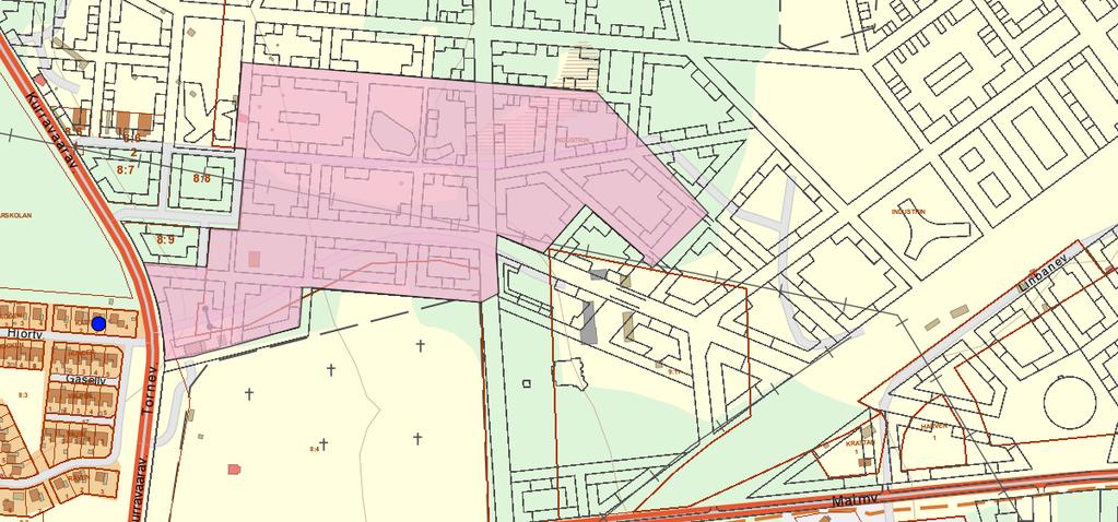 7 Översiktsbild som visar detaljplanens läge i förhållande till framtida centrum.