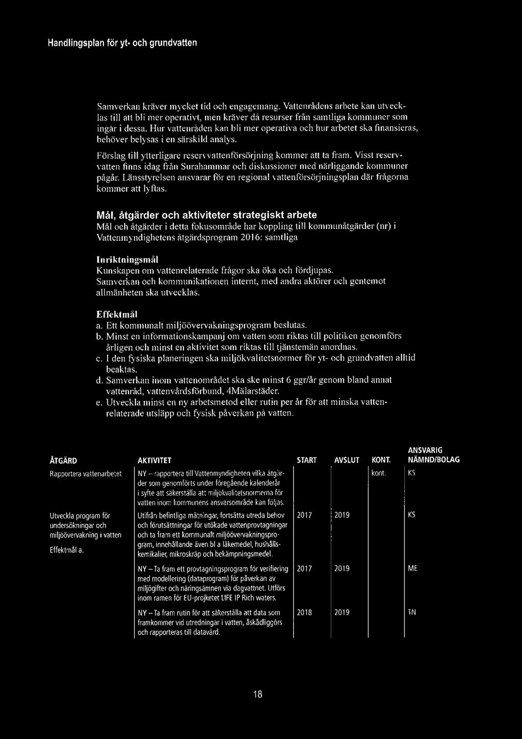 Samverkan kräver mycket tid och engagemang. Vattenrådens arbete kan utvecklas till att bli mer operativt, men kräver då resurser från samtliga kommuner som ingår i dessa.