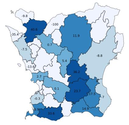 Gästnätter per boendetyp i Skåne. Andel samt utveckling % jämfört med motsvarande period föregående år.