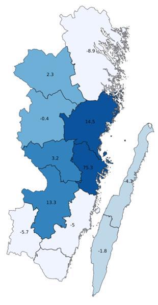 6 Fem kommuner ökade I Kalmar län har utvecklingen varit positiv hos fem kommuner medan sex backat och Torsås har för få anläggningar för att SCB ska kunna redovisa siffror.