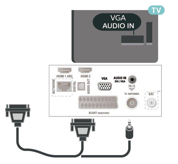 Använd HDMI 2-anslutningen och använd en Audio L/R-kabel (minikontakt 3,5 mm) i Audio In på baksidan av TV:n för ljud. VGA (om tillgängligt) Använd en VGA-kabel om enheten bara har en VGAanslutning.