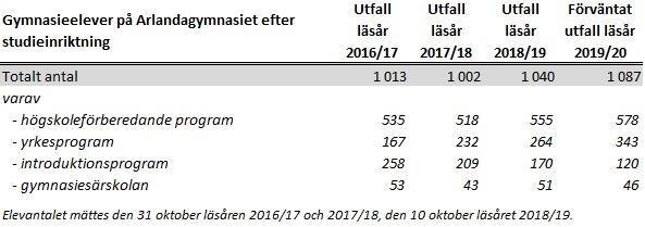 Antalet elever på både högskoleförberedande program och yrkesförberedande program har ökat läsår 2018/2019. Denna utveckling antas fortsätta.