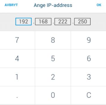 Tryck på IP-adress och skriv in den statiska IPadressen ni valde i kortterminalen. När ni är klara, tryck OK. Tryck sedan Skapa. Stäng nu Enheter och Inställningar.