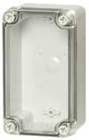 PICCOLO PC/ABS C 140 x 80 PC: IP 66/IP 67, IK 08 ABS: IP 66/IP 67, IK 07 Inklusive: Underdel med skruvar för montageplåt/ DIN-skena, lock med PUR-packning och lockskruvar i polyamid.