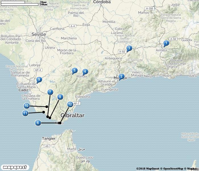 SYDSPANIEN 1. Granada 2. Guadalhorce 3. Lagunas de Archidona 4. Ronda 5. Grazalema 6. Tarifa 7.