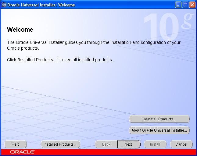 B Klientinstallation av Oracle10g Installera programvaran 4. Starta Oracle Universal Installer. Klicka på Next. 5.