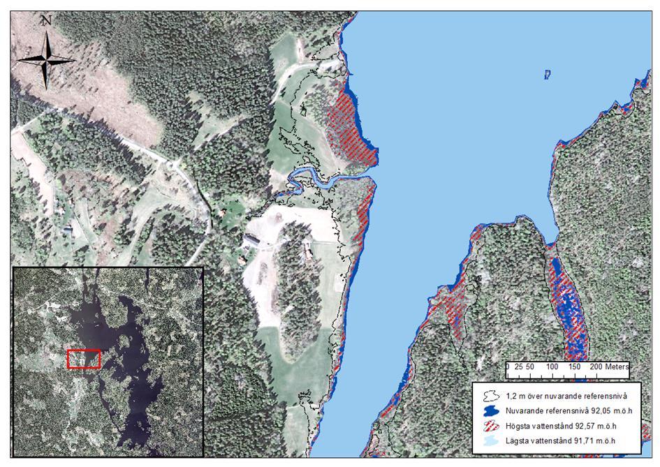 Figur 2 Yxern vid Gröppleåns utlopp. Terrängen är här något brantare och en ny tröskel enligt huvudalternativet bedöms inte påverka jordbruksmarken.
