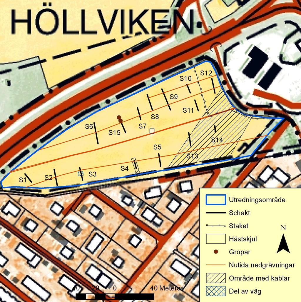 Fig. 4. Kartan visar resultatet från utredningen på utdrag ur Fastighetskartan 61D 4hS Höllviken. Skala 1:2 000.