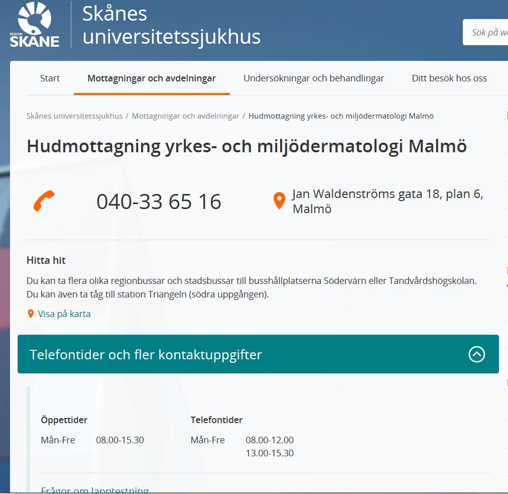 Yrkes- och miljödermatologiska avd Utreder arbetets betydelse för eksem Här arbetar: Läkare Yrkeshygieniker-kemister Biomedicinska assistenter Sjuksköterskor