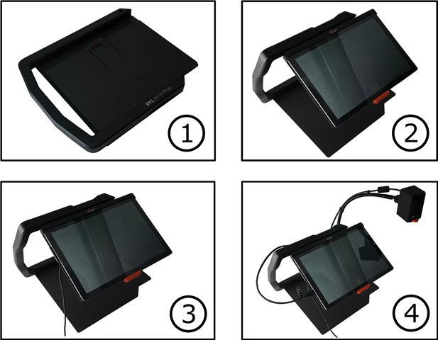 5.4 Installation 1. Placera stativet på bordet framför sittplatsen. 2. Ta tag i stativets arm och vrid upp det till önskat läge. 3.