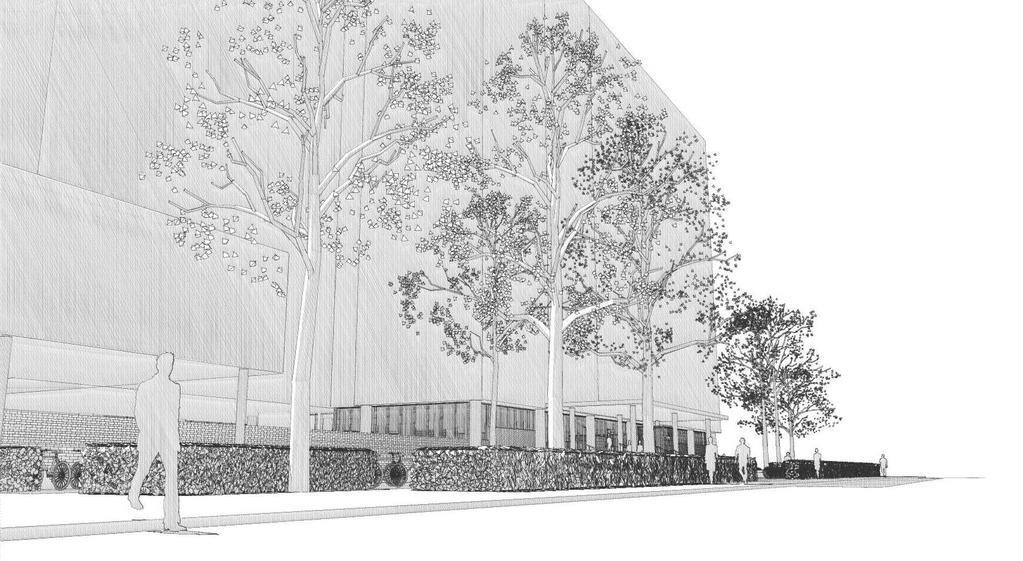 SID 8 (22) Illustration parkmiljö och ny entré utmed Mariebergsgatan (Södergruppen arkitekter) Tillbyggnaden