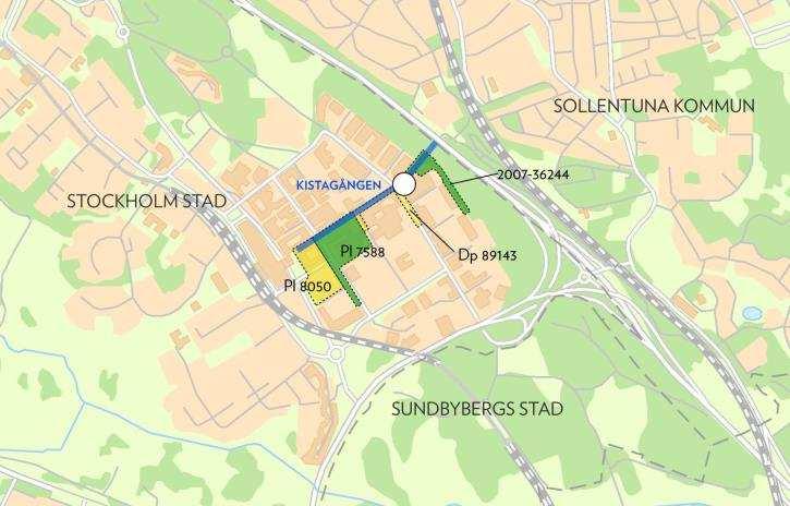 Sida 11 (59) Kartillustrationerna visar den norra delen av planförslaget i Kista fram till kommungräns mot Sollentuna kommun, samt omkringliggande detaljplaner.