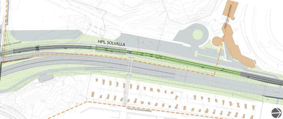 Sida 28 (59) Perspektiv mot Ulvsundavägen och tunneln, Structor Illustration över Kistagrenen vid hållplats Annedal Kistagrenen går vidare norrut på gräsbeklädd banvall och i höjd med Solvalla