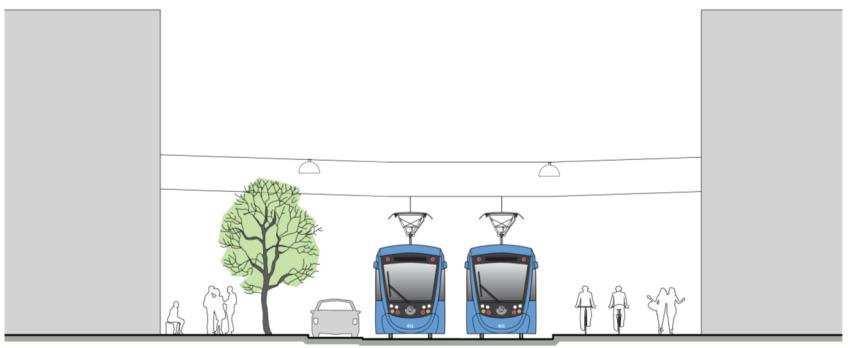 Vid Arne Beurlings torg placeras hållplats Kistamässan med förskjutna plattformar, vilket innebär att de inte ligger mittemot varandra.