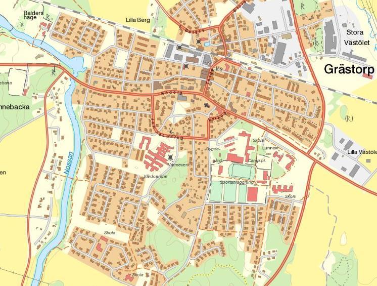 Plandata Lägesbestämning Planområdet ligger cirka en kilometer från centrala Grästorp och utgörs av en gräsyta mellan två villaområden.