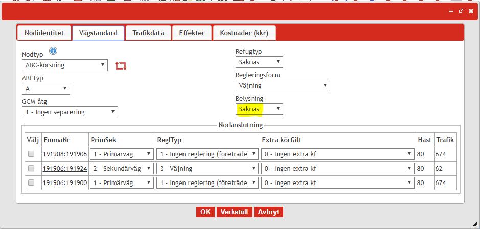 Belysning ABC Ingen effekt EVA-rapport strategisk analys abc korsn **kopia** Basvägnät 91,085 51,274 71,557 6,593 0,977