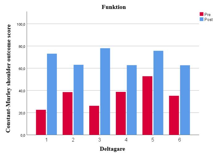Deltagarnas axelfunktion förbättrades med 94 % på gruppnivå. P-värde 0,028.