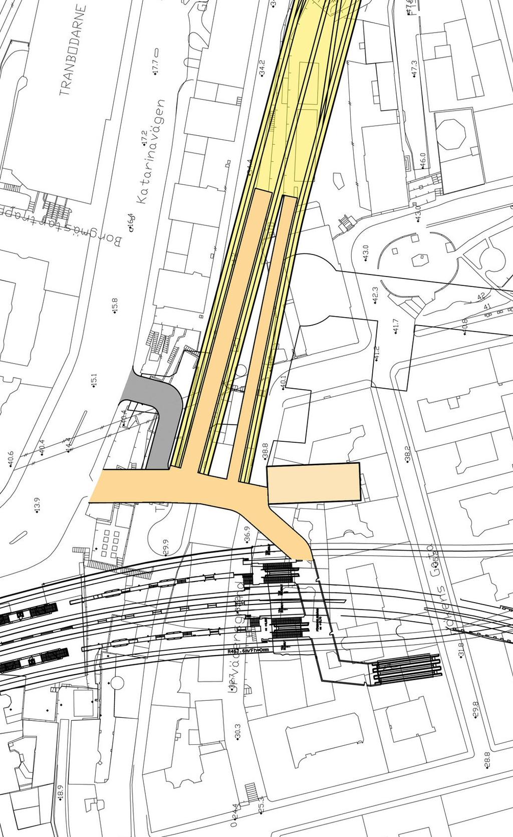 Gångförbindelse till t-bana Illustrationsplan, Föreslaget stationsläge i berget invid Katarinavägen T-banestation Slussen +15.