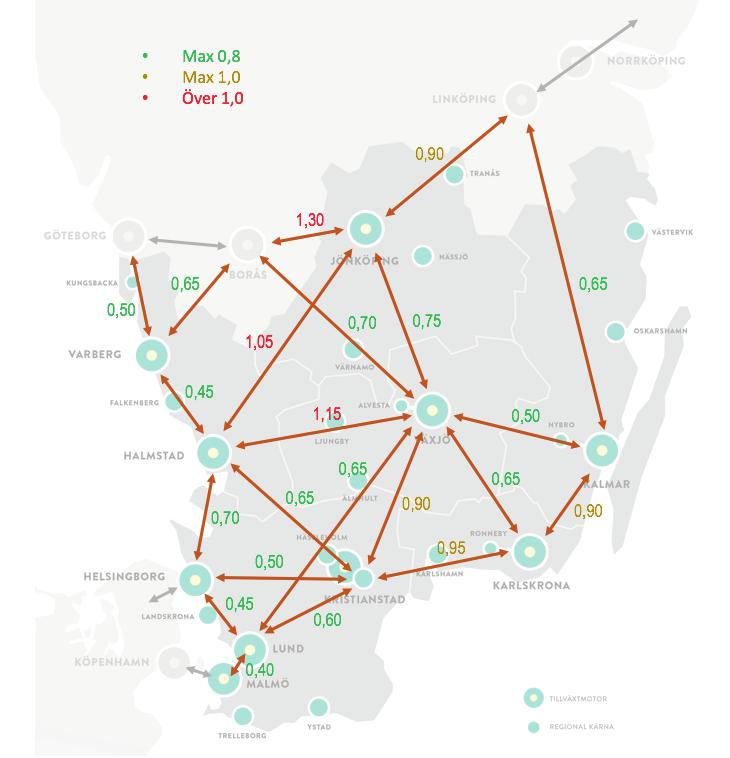 RESTIDSFÖRKORTNING TILL 2040 RESTIDKVOTER 2040 (KOLLEKTIV RESA/BILRESA) 0,9-10 -5-25 0-5 -25-40 0 MALMÖ -35-20 -70* -35-25 -35-20 -60 RESTIDSFÖRKORTNING TILL 2040 INGEN NEDKORTNING MAX 15 MIN