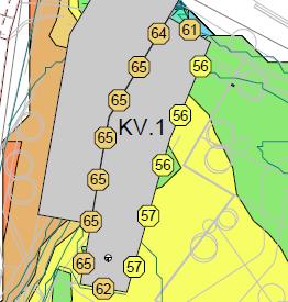 Figur 2 Kv. 1. Till vänster: Ekvivalent ljudnivå vid värst utsatt del av fasad (frifältsvärde). Till höger: Maximal ljudnivå nattetid vid värst utsatt del av fasad (frifältsvärde). Figur 3 Kv.