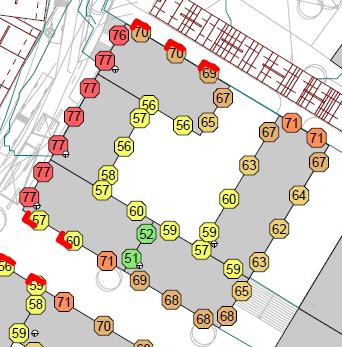 Med bullerskärmar samt hastighetssänkning beräknas de ekvivalenta ljudnivåerna vid den östra huskroppen bli högst db(a) vid fasad mot norr förutom vid det översta våningsplanet.