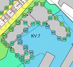 7.1.7 Kv. 7 Kv.7 beräknas utsättas för ekvivalenta ljudnivåer under db(a), varför riktvärden innehålls utan avsteg. Figur 10 Kv. 7. Till vänster: Ekvivalent ljudnivå vid värst utsatt del av fasad (frifältsvärde).