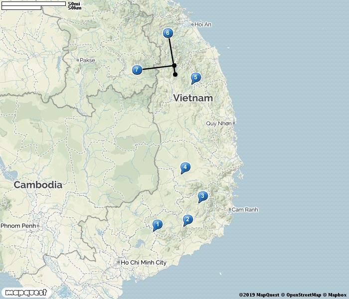 1. Cat Tien NP 2. Di Linh 3. Mt Langbian 4. Buon Ma Thout 5. Mang Den 6. Tu Mo Rong 7. Ngoc Linh Mang Ri DAG-TILL-DAG PROGRAM 29 mar. Resan startar på Ho Chi Minh Citys internationella flygplats.