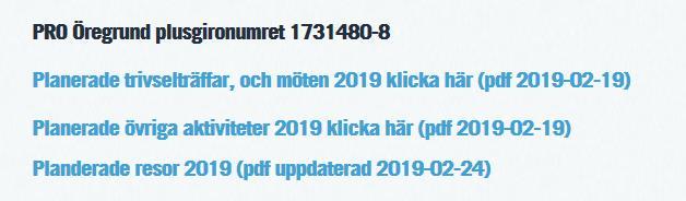 I vänstra kanten finns sammanställt en textinformation om våra Planerade