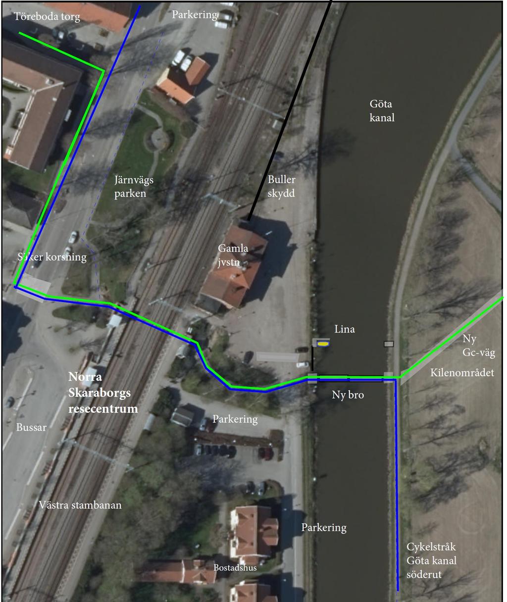 Vid tunnelundergången under järnvägen vid resecentrum är det en naturlig koppling mellan väster och öster i Töreboda.