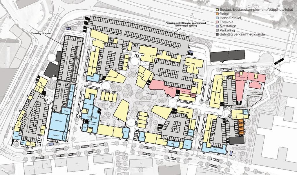 , Linverket, Norra delen Verkstaden 18 Verkstaden 17 Verkstaden 16, Södra delen Figur 1. Strukturplan, skuret gatuplan, för DP Norr med den områdesindelning som använts i föreliggande.