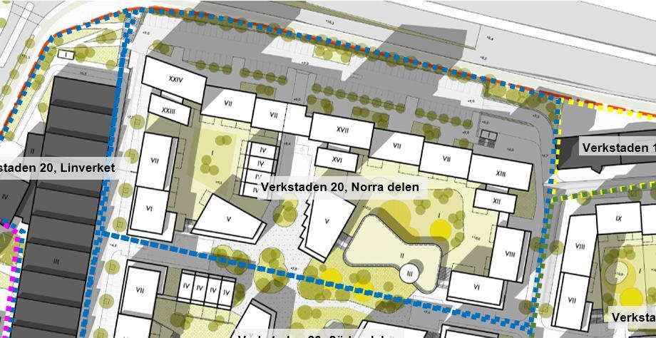 , norra delen Inom delområdet planeras ett parkeringsgarage och två kvarter med bostäder att byggas, se figur 6.