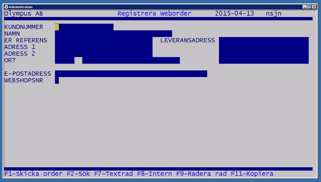 WRO-Registrera Weborder 3.1 1 1 I denna rutin kan du registrera en weborder istället för att göra detta via Bravomedias websystem. Starta funktionen WRO.