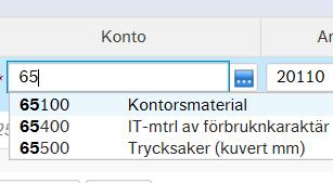 5 (13) 2 Kontering av leverantörsfaktura Scrolla ner för att komma till själva konteringsläget som det finns under fakturabilden. 2.1 Kontering en rad För att börja kontera ställ dig med muspekaren i rutan för Konto.