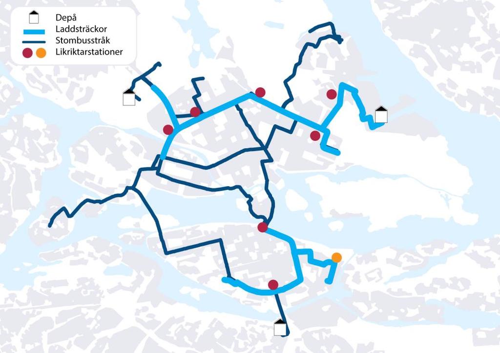 66(127 7.2.3 Laddning under färd Laddning under färd bedöms vara den teknik som är lämplig vid elektrifiering av stombusstrafiken i innerstaden, dvs linjerna 1, 2, 3, 4 och 6.
