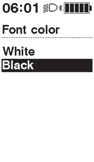 [Font color] Inställningar av typsnittsfärg Växla teckens typsnittsfärg mellan svart och vit. 1. Gå till menyn [Font color]. (1) Öppna inställningsmenyn.