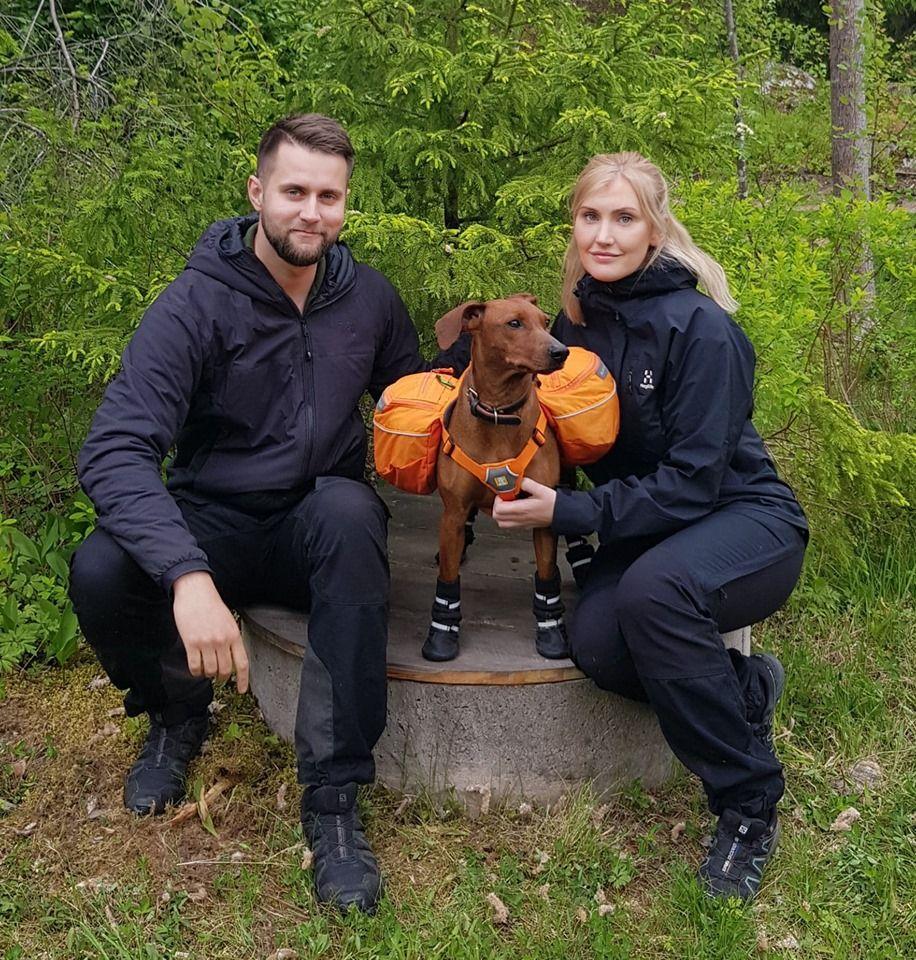 ROXIE VANDRAR! Följande saker har vi med oss till Roxie: Hundmat, proteinpasta och vattenskålar.